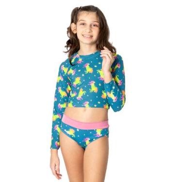 Imagem de Biquíni Infantil Proteção UV Cropped Unicórnios Azul Diju, 10