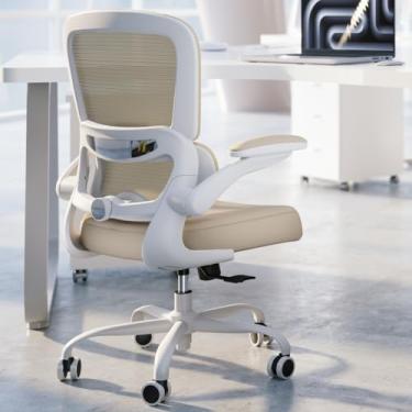 Imagem de TRALT Cadeira de escritório ergonômica, cadeiras de escritório de malha de 150 kg com rodas, cadeira de jogos confortável, cadeira de escritório com encosto alto para longas horas (bege)