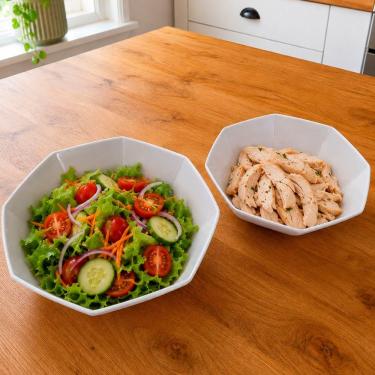 Imagem de Jogo de Tigela e Saladeira em Melamina Resistente para Servir Alimentos Kit Cozinha Branco