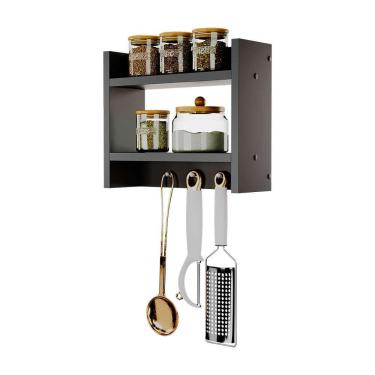 Imagem de Porta Temperos com Suporte para Pano e Prato em MDP 15mm Organizador para Cozinha Preto Mercado das Prateleiras 30CM
