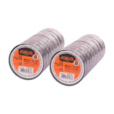 Imagem de Fita Isolante Kit 20 Foxlux PVC Antichamas com 30mx19mm Preta 10 Unidades