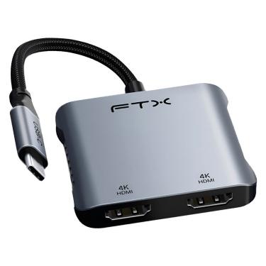 Imagem de Hub USB FTX CT-CM2H4K-AG 115571 com 4 Portas USB 2 HDMI USB-C Fêmea Ideal Uso Profissional Pessoal Cinza