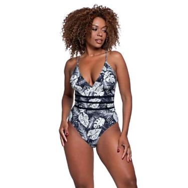 Imagem de Maiô Feminino Modelador Frente Única Estampado Bojo Removível Alças Aj