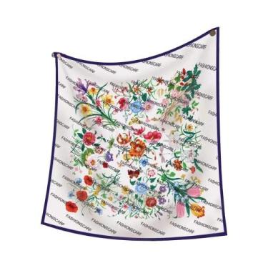 Imagem de Lenço De Seda Estampado Floral 90CM Para Mulheres, Lenço Quadrado, Xal