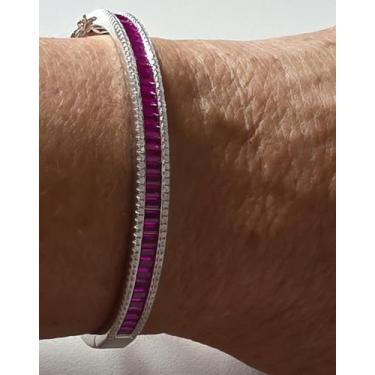 Imagem de Bracelete pulseira prata luxo 925 rodinada zirconio vermelho e branco.