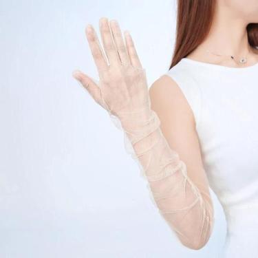 Imagem de Luvas Femininas Vintage Longas De Tule Com Dedos Completos, Compriment