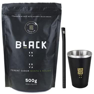 Imagem de KIT COPO CUIA TERMICO PRETO + BOMBA DE ALUMINIO COM ROSCA + TERERE 500G BLACK ERVA (Menta e Boldo)
