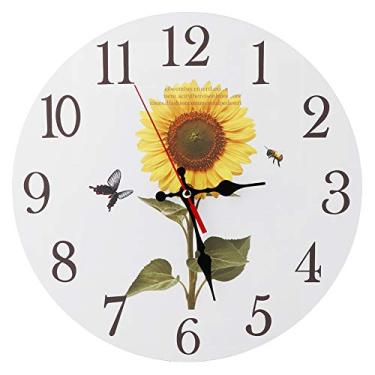 Imagem de Relógio de parede analógico, decoração de relógio com superfície lisa e mudo movimento de varredura em forma de girassol para casa(1#)
