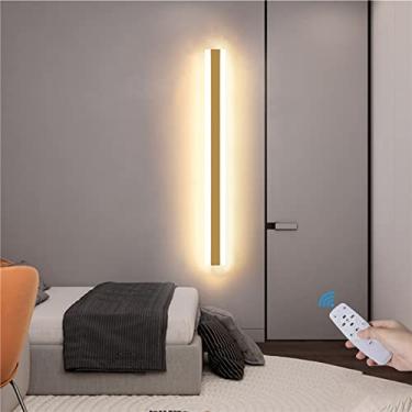 Imagem de Lâmpada de parede LED regulável dourada para ambientes internos com controle remoto, tiras longas de barra de parede regulável regulador contínuo 2700K-6500K, arandelas de parede ajustáveis com brilho de cor para o quarto corredor escadas (200 cm 98W)