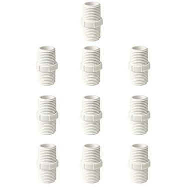 Imagem de FangKingNo 10 pçs adaptador de acoplamento macho de mamilo de PVC de 0,5 polegadas de conexão de tubulação de encanamento de rosca 1/2" (1/2", pacote com 10)