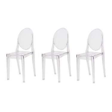 Imagem de Kit 3 Cadeiras Victoria Ghost Transparente Sala Cozinha Jantar - Waw D