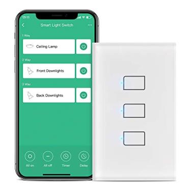 Imagem de BroadLink Interruptor de Luz Inteligente, Não Requer Fio Neutro, Polo Simples com Controle por App e Voz, Interruptor Temporizador Touch de 3 Botões, Requer Hub