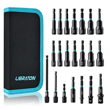 Imagem de Libraton Conjunto de chave de porca magnética de 21 peças, conjunto de brocas de impacto de 1/10.2 cm, chave de porca métrica e SAE, adaptadores de soquete de impacto, suporte de broca, extensões de