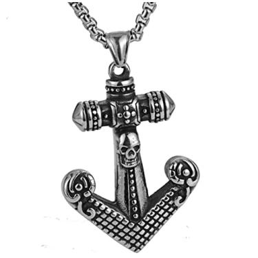 Imagem de Cordão com Pingente em Aço Inox Âncora Caveiras Vikings