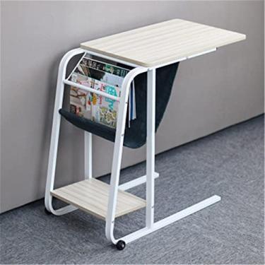 Imagem de YUHUAWF Mesa de computador multifuncional móvel mesa de laptop sala de estar sofá removível mesa lateral mesa de cama portátil mesa de moda com suportes de armazenamento, mesa de estudo de 4 cores (cor: bordo branco)