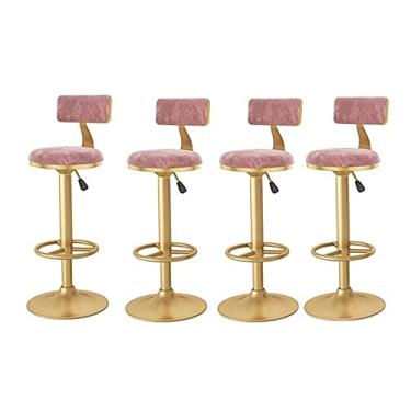 Imagem de Banco alto ajustável contador banco alto conjunto de 4 bancos com encosto, altura ajustável Bancos de jantar Bancos de jantar Bancos de restaurante, banco alto de pano de veludo com base cromada