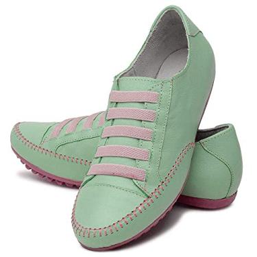 Imagem de Tênis Feminino Mocatênis de Couro Legítimo Verde Celeste - número 33 até 42 (38)