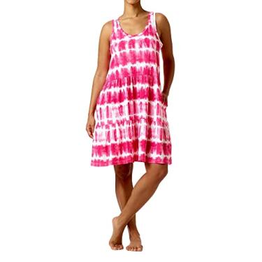 Imagem de HUE Vestido feminino de comprimento médio em camadas Slub, Fúcsia Tie Dye, Medium