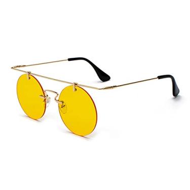 Imagem de Óculos de sol retro clássico redondo steampunk masculino e feminino designer óculos de moda sem aro uv400,7, tamanho único