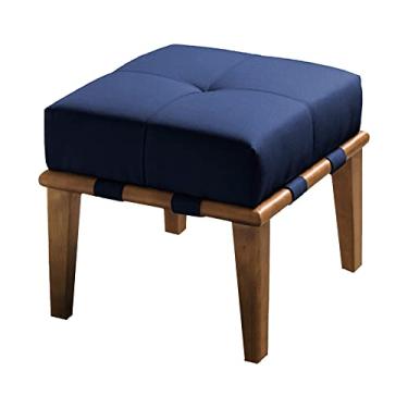 Imagem de Puff Decorativo 45cm Martínez Veludo Pés Madeira Azul/Mel G62 - Gran Belo