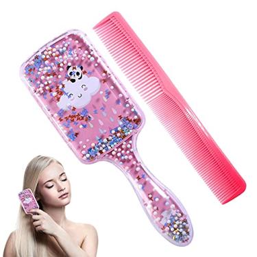 Imagem de 2 Pacotes Escova de cabelo e pente de cabelo Glitter Desembaraçador Escova de Cabelo com Conjunto de Pente Rosa Suave Escova de Couro Cabeludo Massagem Antiestática
