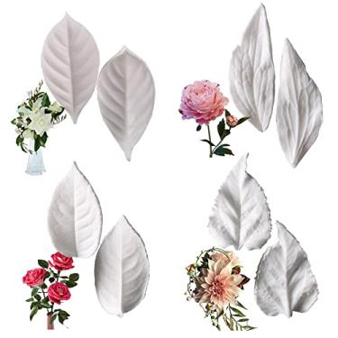 Imagem de KALAIEN 8 peças de pasta de açúcar folha veiners molde fondant folha de silicone rosa/peônia/lírio ferramenta de artesanato 3D