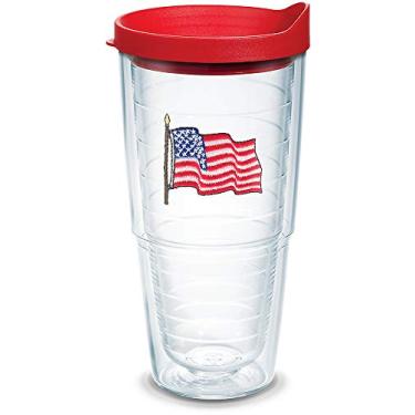 Imagem de Tervis Copo de viagem com a bandeira americana feito nos EUA com isolamento duplo mantém as bebidas frias e quentes, 680 ml, tampa