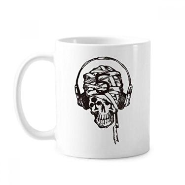 Imagem de Fone de ouvido crânio padrão musical ilustrar caneca cerâmica café porcelana xícara talheres