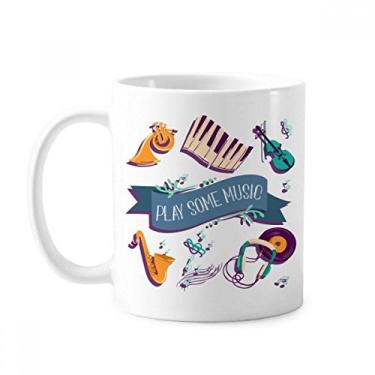 Imagem de Fone de ouvido musical de piano elétrico sons caneca cerâmica xícara de porcelana de café talheres