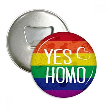 Imagem de Yes Homo LGBT Abridor de garrafas com ímã de geladeira e emblema multifuncional