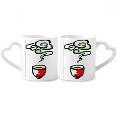 Imagem de Conjunto de canecas de porcelana para casal, xícara de chá chinesa chinesa chinesa com padrão tradicional de coração