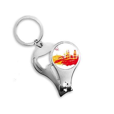Imagem de City Outline Red Yellow Barcelona Nail Nipper Ring Chaveiro Abridor de Garrafas Cortador