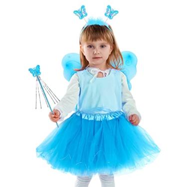 Imagem de GALPADA fairy princess tutu costume set for girls LED Light Up dress up Skirt Butterfly Fairy Wing Wand Headband For kid Cosplay Birthday Halloween Christmas Carnival Fancy Party