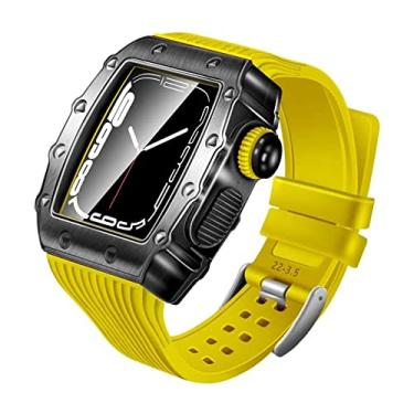 Imagem de TONECY Pulseira de borracha para Apple Watch 7 Band 45mm Metal Aço Inoxidável Capa Protetora Matel Correia para iWatch7 6 5 4 3 SE 44mm 41MM 40MM (Cor: Amarelo, Tamanho: para iwatch 41MM)