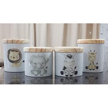 Imagem de Kit higiene bebê Safari 4 potes - Peças Porcelana Tampas Pinus