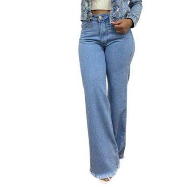 Imagem de Calça Jeans Wide  Leg Feminina Cintura Alta Pantalona Moda 2022 - Kami