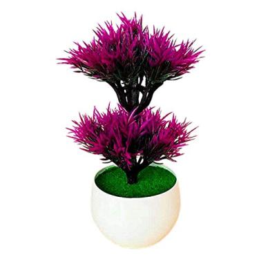 Imagem de heave Vaso de plantas falsas com vaso de plástico, flores artificiais em vaso para casa, escritório, sala de estar, banheiro, arranjos arroxeados
