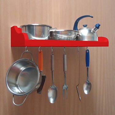 Imagem de Prateleira Suporte Porta Panelas e Utensílios de Cozinha - Vermelho Laca