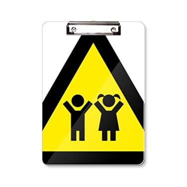 Imagem de Símbolo de aviso amarelo preto crianças triângulo prancheta pasta bloco de escrita placa de apoio A4