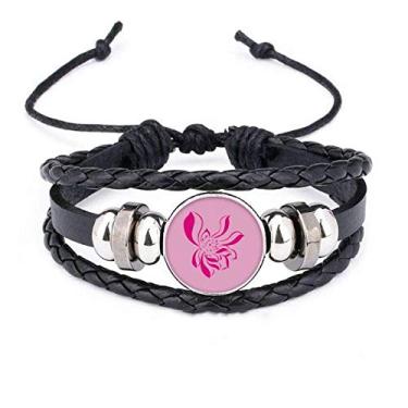 Imagem de DIYthinker Pulseira de corda trançada de couro trançado com folha de lótus rosa
