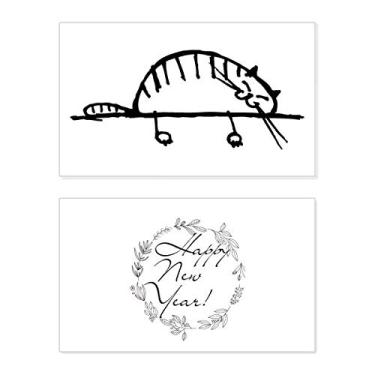 Imagem de Smile Stripe Cat Lying Line Festival Ano Novo Cartão de felicitações Bless Message Present