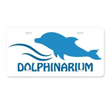 Imagem de Placa de carro com estampa de golfinho de natação azul oceano acessório de aço inoxidável para decoração de carro