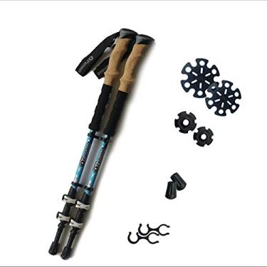 Imagem de N/H Bastões de caminhada ou caminhada - Pacote com 2 bastões de caminhada fortes, fibra de carbono leve, fecho rápido ajustável, anti-choque para acampamento, montanhismo, mochilão