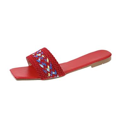 Imagem de Sandálias de suporte de arco para mulheres moda primavera e verão chinelos femininos tecido colorido fundo plano tamanho grande praia casual (vermelho, 6,5)