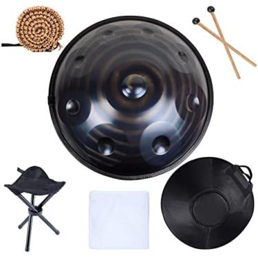 Imagem de Tambor De Aço Handpan De 440 Hz 9 Notas De 22 Polegadas Em Ré Menor, Baquetas Duráveis ​​e Pano Livre De Poeira, 9 Notas-D3 A3 Bb3 C4 D4 E4 F4 G4 A4, Com Suporte Handpan, Estojo Handpan, Linha,Azu