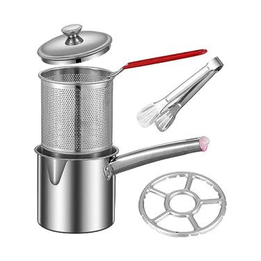 Imagem de ＫＬＫＣＭＳ Fritadeira profunda Panela de leite grossa com alças Multiuso antiaderente Pequena fritadeira de óleo Panela de cozinha para mochilão Piquenique, Combinação 1,2L