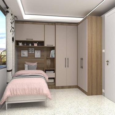 Imagem de Quarto de Canto Solteiro com Guarda Roupas Cabeceira e Mesa de Cabeceira Paris Luciane Móveis