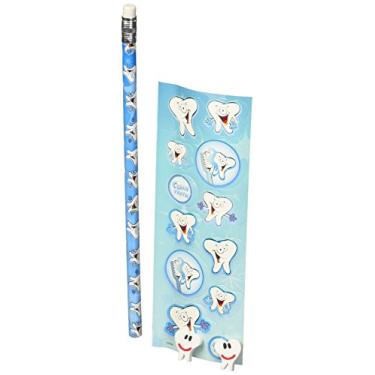 Imagem de Conjunto de artigos de papelaria de dente dentista, lápis, borracha de dentes e folha de adesivos, pacote com 12