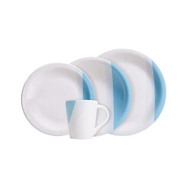 Imagem de Aparelho de Jantar 16 Peças Cerâmica Brasilia Blue Courant em Cerâmica – Branco/Azul