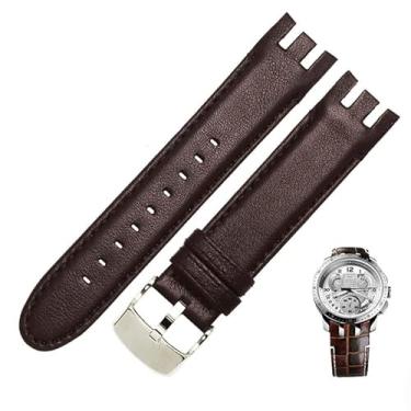 Imagem de HOUCY Pulseira de relógio de couro genuíno para Swatch YRS403 412 402G pulseira de relógio de 21 mm pulseira de relógio de extremidade curva para homens pulseira de relógios (cor: